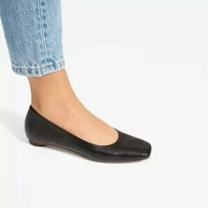 Everlane Black Leather Square Toe Flats size 5.5 Made in Italy *Back to School*